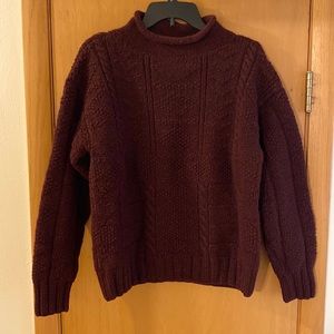 Ralph Lauren Hand Knit Wool Sweater Roll Neck Burgundy Maroon Size Large